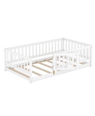 Twin Size Montessori Floor Bed with Fence and Door