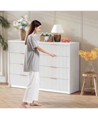 Fluted Dresser for Bedroom, 8 Drawer Double Dresser, Large Capacity & Anti-Tip, Modern Chest of Drawers with Metal Handles