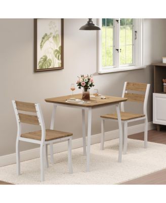 3 Piece Dining Table Set for 2, Small Kitchen Table Set with 2 Upholstered Chairs and Metal Frame & Wood Tabletop