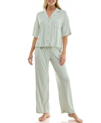 Women's Button-Up Top and Pull-On Pajama Pants, 2-Piece Set