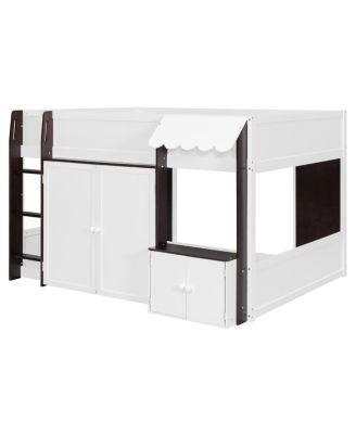 Full Loft House Bed with Playhouse & Storage, Modern Wood Cabin Bed for Kids/Teens