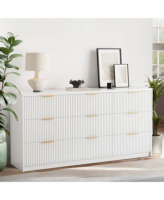 9 Drawer Dresser for Bedroom, 55" Wide Fluted Dresser with Smooth Slides, Modern Chest of Drawers with Golden Handles for Bedroom, Closet