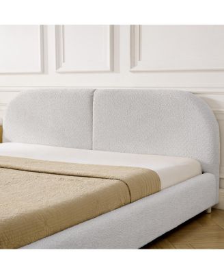 King Size Beige Upholstered Bed Frame with Curved Headboard