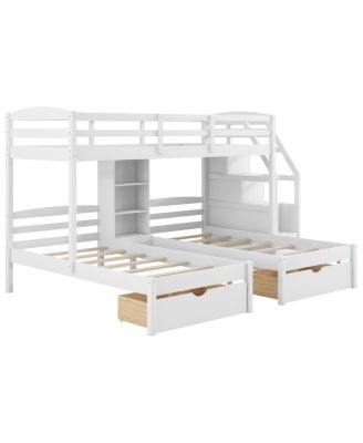 Streamdale Twin/Twin/Twin Triple Bunk Bed w/ Drawers, Stairs, Shelves
