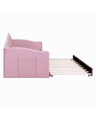 Twin Velvet Daybed with Trundle & USB Charging