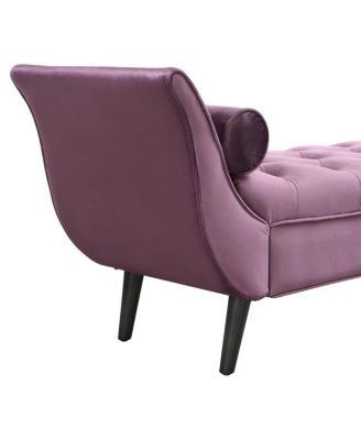 Upholstered Velvet Tufted Ottoman Bench with Rolled Arms and 2 Pillows