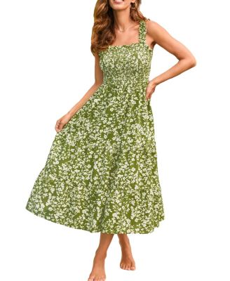 Women's V-Neck Pull-On Smocked Beach Dress