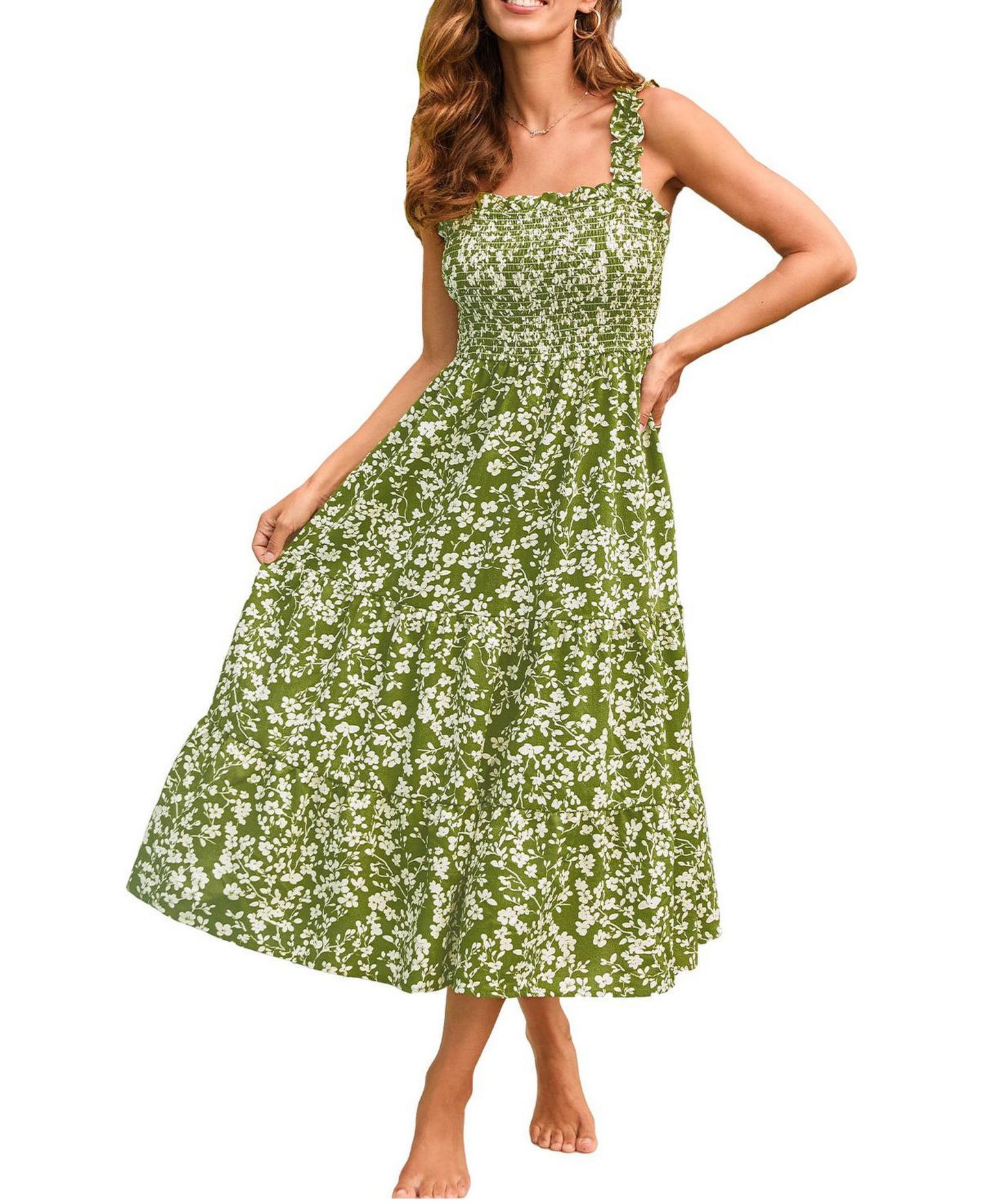 Женское платье Cupshe V-Neck Pull-On Smocked Beach, цвет: Пастельный зелёный — фото 1