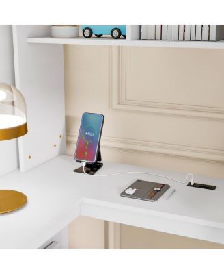  Full Size Loft Wood Bed with Desk, Shelves, Wardrobe, Staircase