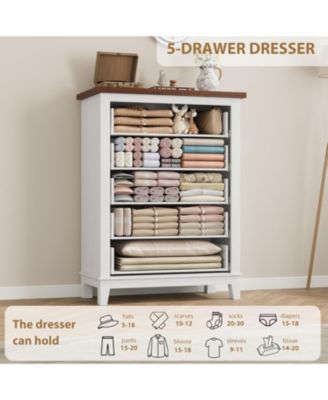 5 Dresser for Bedroom, 41.3 in Tall Vertical Drawer Dresser with Large Storage, Freestanding Wooden Closet Chest