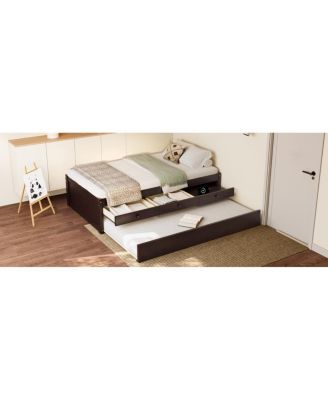 Streamdale Twin Platform Bed with Trundle, 2 Drawers & Power Strip, Espresso