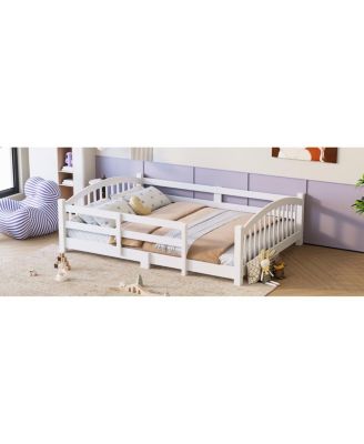 Montessori Floor Bed with Slats & Guardrails, Solid Wood, Easy Assemble
