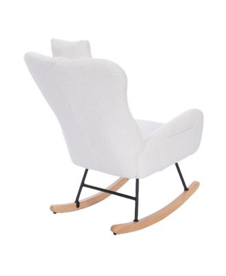 White Teddy Upholstered Nursery Rocking Chair Ergonomic Design for Living Room Bedroom