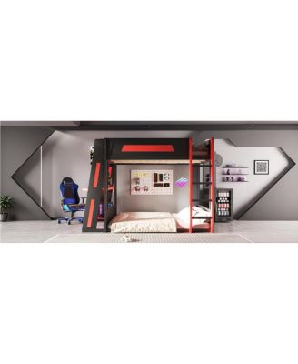 Wooden Gaming Bunk Bed with Desk, USB & LED Lights
