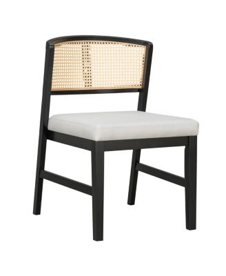 Set of 2 Rattan Dining Chairs, Fabric Upholstered Kitchen Side Chair