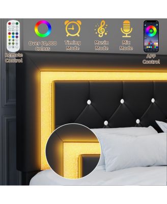 Bed Frame with Headboard, LED Lights, Upholstered Platform Bed