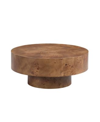 Burl Wood Veneer Coffee Table with Sturdy Pedestal