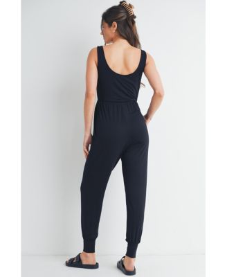 Maternity Sleeveless Scoop Neck Jumpsuit with Pockets