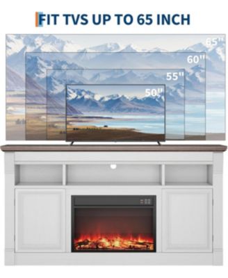  Farmhouse Fireplace TV Stand, Entertainment Center with Open Storage Cabinets for TVs