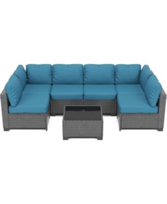 7-Piece Outdoor Patio Furniture Set, All-Weather Polyethylene Rattan Sectional Sofa, Stylish Woven Design, Garden, Porch, Poolside