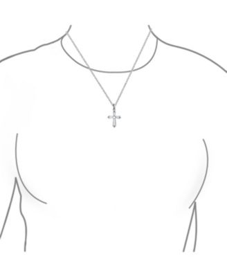 Elegant Small Minimalist Baguette-Cut Cubic Zirconia Religious Cross Pendant Necklacet .925 Sterling Silver
