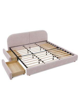 King Size Upholstered Bed Frame, Modern Minimalist Style, Curved Headboard, Drawer Storage