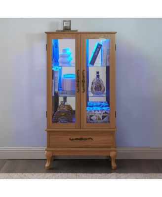 Lighted Curio Cabinet with Adjustable Shelves, 2 Doors, 1 Drawer