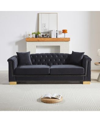 Classic Modern 84-inch Chesterfield Velvet Sofa with Rolled Arms
