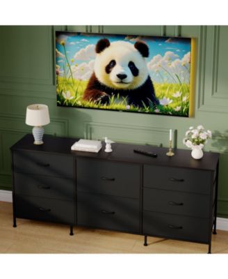 8 Drawer Fabric Dresser TV Stand with Wooden Top,Metal Frame Storage Chest,Wide Closet Organizer for Bedroom Living Room