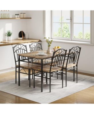 Dining Table Set of 4, Retro Industrial Dining Table & Chairs, Wood Table Chairs Set for Small Space