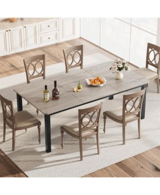 79" Large Dining Table for 6–8 People, 0.6" Thick Wooden Top Sturdy Metal Legs , Family-Safe Rounded Corners