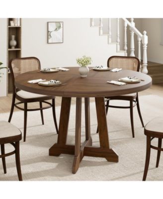 Round Dining Table for 4, 47 Inch Wooden Circle Dinner Table with Sturty Legs, 4 Parts of Tabletop, Round Kitchen Tables