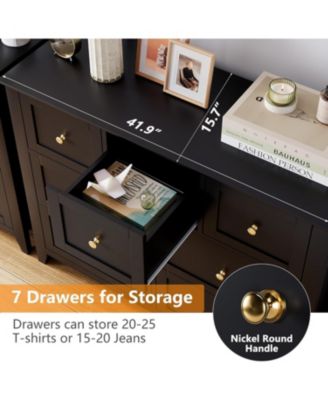 Modern 7-Drawer Dresser with Metal Handles, Wooden Storage Organizer for Bedroom, Living Room