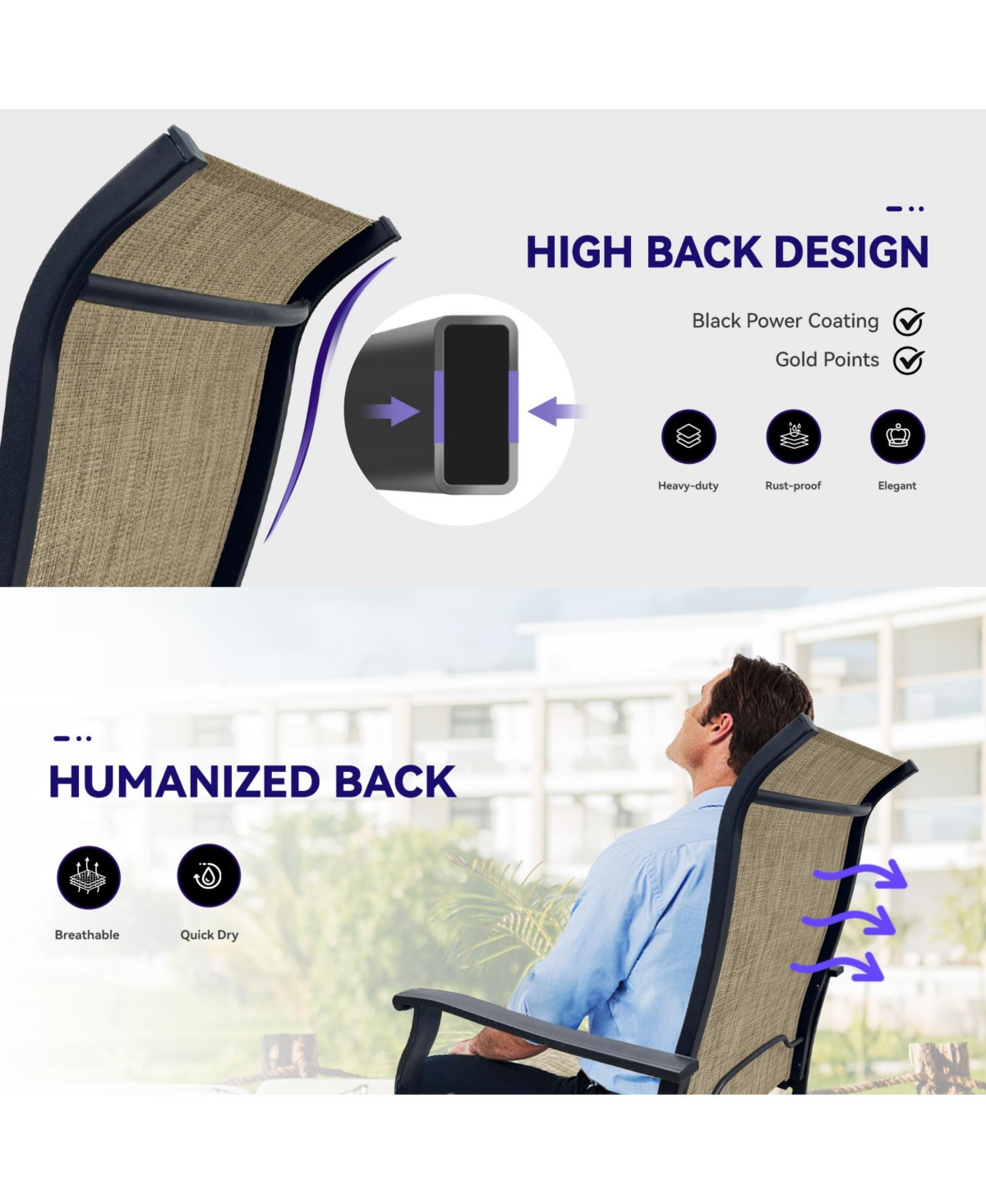 Flynama Set of 2 Outdoor Swivel Dining Chairs Breathable Textilene Patio Lawn Chairs with 360° Swivel for Front Porch Backyard Deck