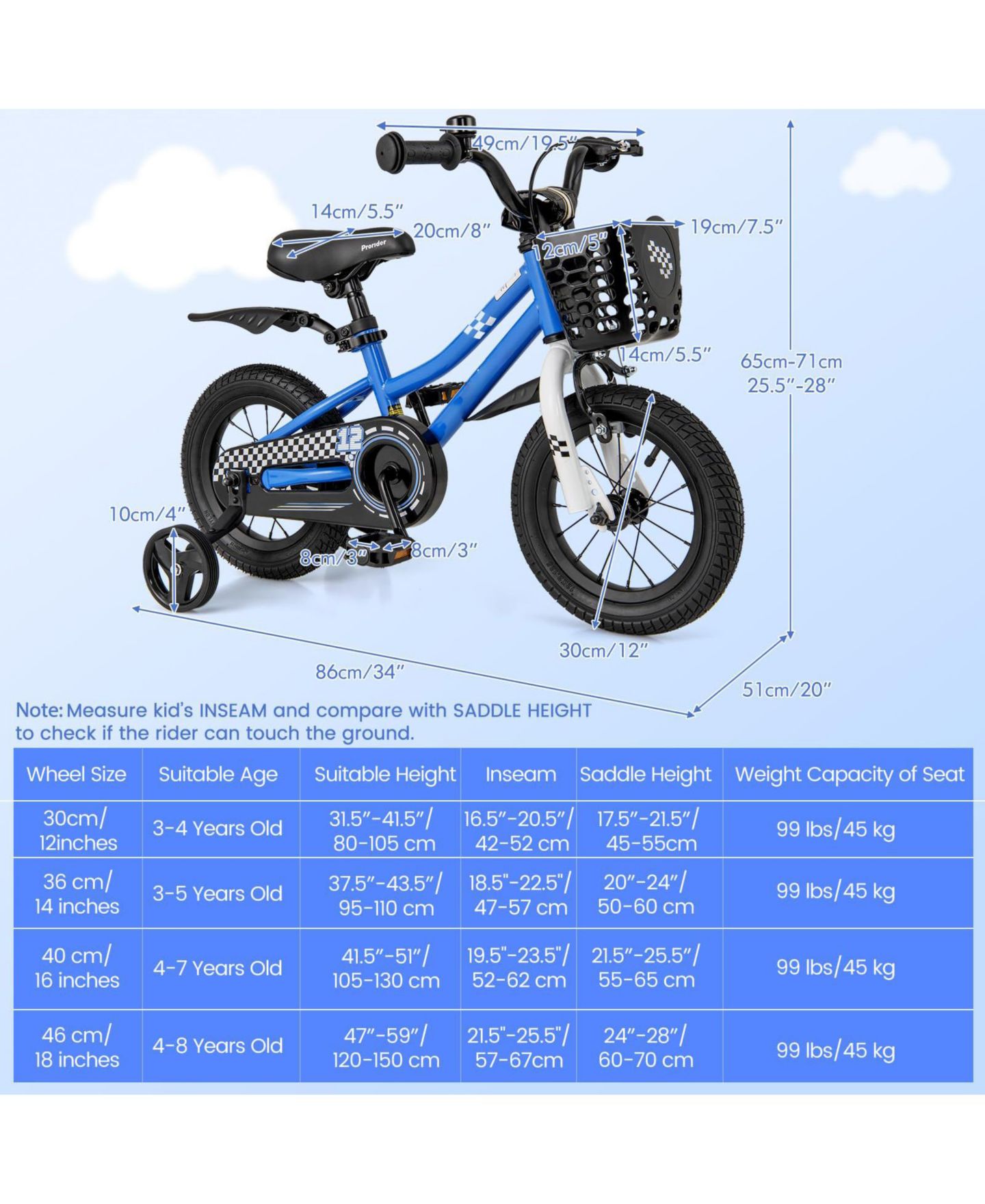 Детская игрушка Mecale Kids Bike 12" with Dual Braking System and Removable Training Wheels Bicycle, Ages 3-4, цвет: Синий — фото 3