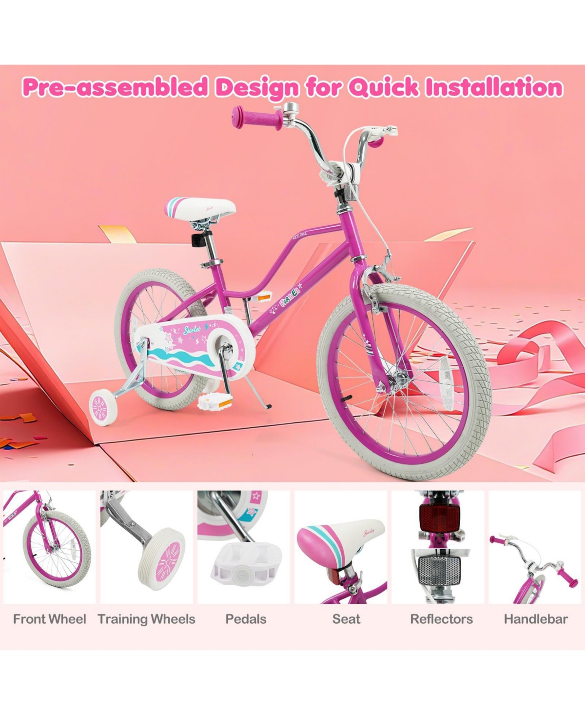 Mecale Inch Kids Bike for Aged 3-8 Years Old with Adjustable Handlebar - Starlight Wave