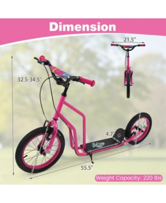 Youth Scooter with Adjustable Handlebar and 16/14-Inch Inflatable Wheels