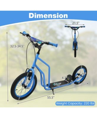 Youth Scooter with Adjustable Handlebar and 16/14-Inch Inflatable Wheels
