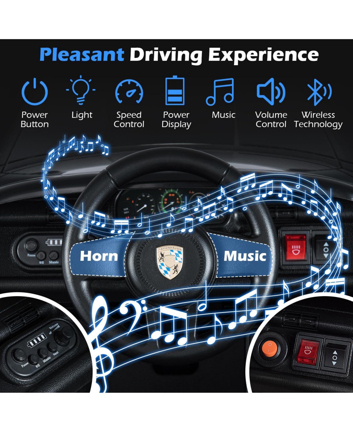 Mecale 12V Electric Ride On Car Licensed Ruf Ctr with Remote Control and Music