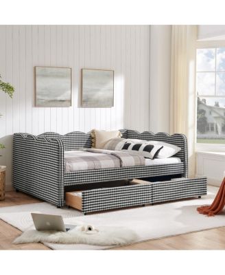 Streamdale Cozy Gingham Daybed with Storage Drawers, USB Port & Wave Design