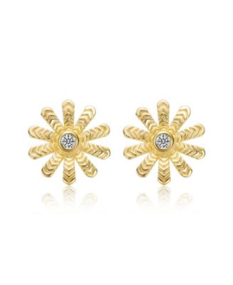 Dainty 14K Gold Plated Cubic Zirconia Flower Stud Earrings