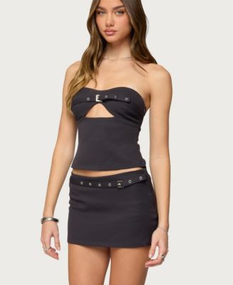 Womens Jazi Cutout Grommet Belt Strapless Top