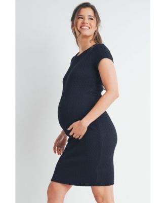 Maternity Crewneck Short-Sleeve Textured Bodycon Dress