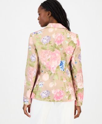 Petite Printed Sateen One-Button Blazer
