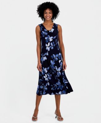 Women's Printed Drape-Neck Sleeveless Midi Dress