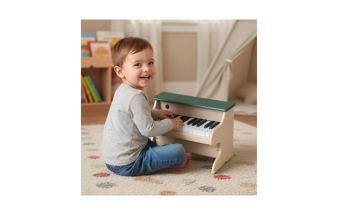 Детская игрушка Slickblue Wooden 25-Key Digital Piano with Music Stand, Ages 3+, цвет: Зелёный / Бежевый — фото 2