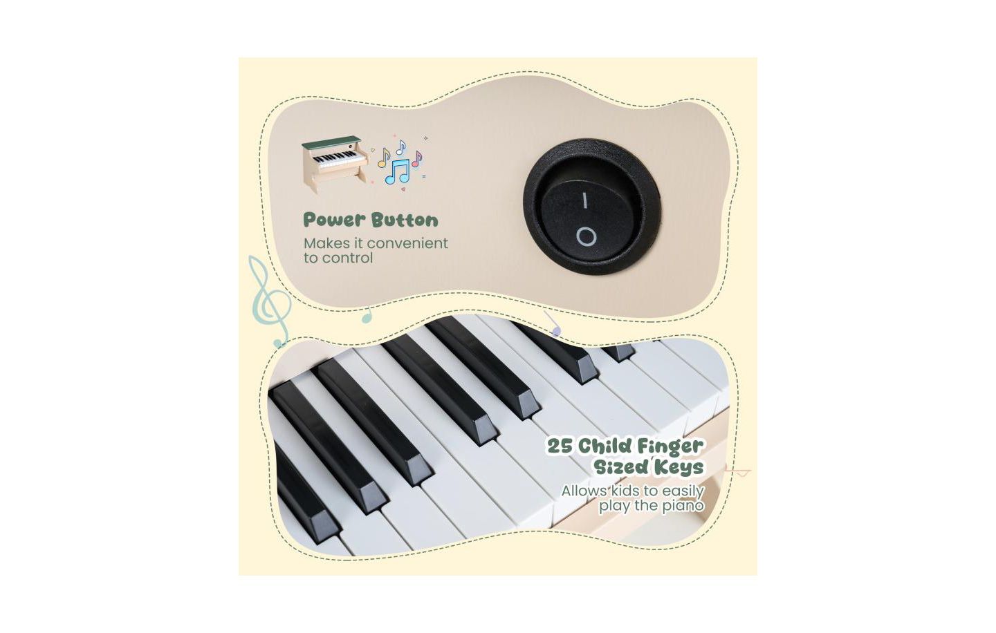 Детская игрушка Slickblue Wooden 25-Key Digital Piano with Music Stand, Ages 3+, цвет: Зелёный / Бежевый — фото 7