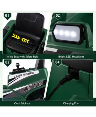 12V Ride on Lawn Mower for Kids with Dual Control Sticks and LED Lights-Green