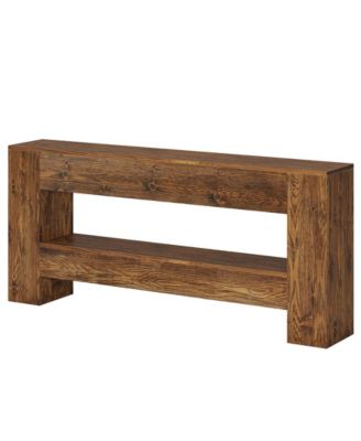 63-Inch Solid Wood Console Table, Farmhouse Entryway Table with 2-Tier Storage Shelf, Rustic Wood Narrow Long Sofa Table Behind Couch