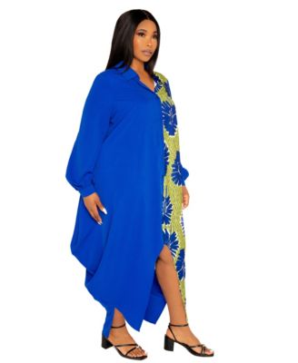 Women's Plus Size Contrast Print Drapy Shirt Maxi Dress